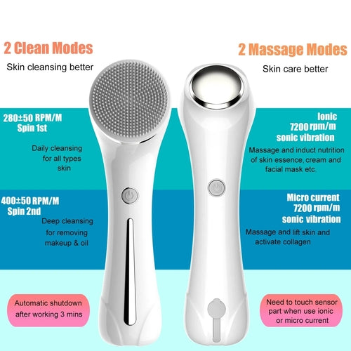 Facial Cleansing Brush, Brush For Exfoliating, IPX7 Waterproof 3 In 1